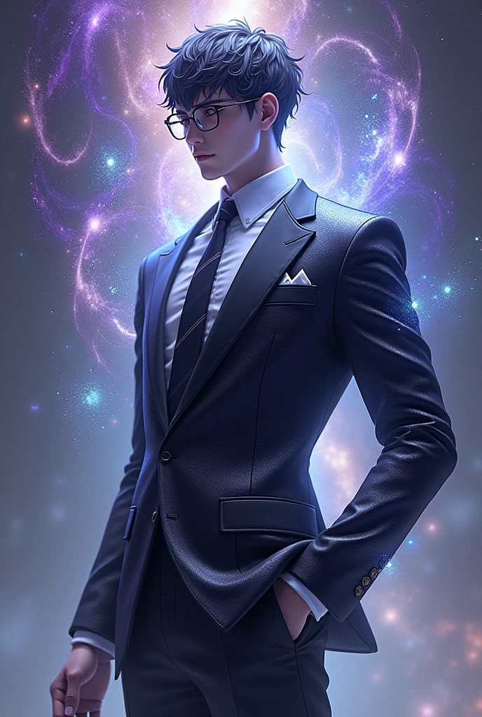 To portray Adlorye in both of his forms with style *genshin impact*, Here are the details and visualizations for each form.:
### 1. **Form Tidak Berwujud (Similar to Nevba)**
1. **Cosmic Dimension**:
- **Background**: Use an abstract cosmic background with distortion effects and changing colors., like a curved galaxy or flowing cosmic energy.
2. **Appearance**:
- **Form**: Adlorye in this form is a formless creature, looks like cosmic energy or distortion. Formnya dapat digambarkan sebagai entitas yang melayang dengan fitur yang tidak stabil, like a formless wave of energy or cosmic fog.
- **color**: Use cosmic colors like purple, blue, and black mixed with shining and blending light.
3. **expression dan Aura**:
- **expression**: As an intangible entity, expression is more difficult to determine, but can be described as a form that has a pattern or visual effect that shows awareness and power..
- **Aura**: Add a dynamic cosmic aura around the shape, with changing light effects and visual distortions to show its unstable nature..
### 2. **Form Fisik (Handsome man)**
1. **Cosmic Dimension**:
- **Background**: A more orderly cosmic background, like a soft galaxy or nebula background, to highlight its elegant physical form.
2. **Appearance**:
- **Hair**: Hair Adlorye dalam bentuk ini harus super gelap, almost black, with a subtle sheen to highlight a mysterious and elegant impression.
- **eye**: eye juga berwarna sangat gelap, almost black, with transparent sunglasses that add a mysterious impression. Glasses can have an elegant design with thin frames..
- **clothes**: Adlorye wore a formal suit complete with a tie.. The suit can be dark in color with cosmic accents., such as small star patterns or soft light effects. A suit is a must