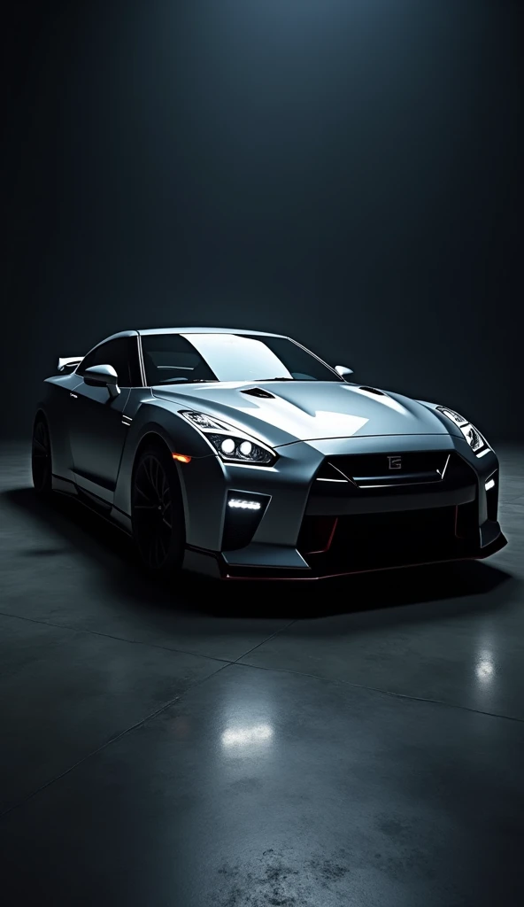 A Nissan GTR on isolated dark,dramatic backlight
