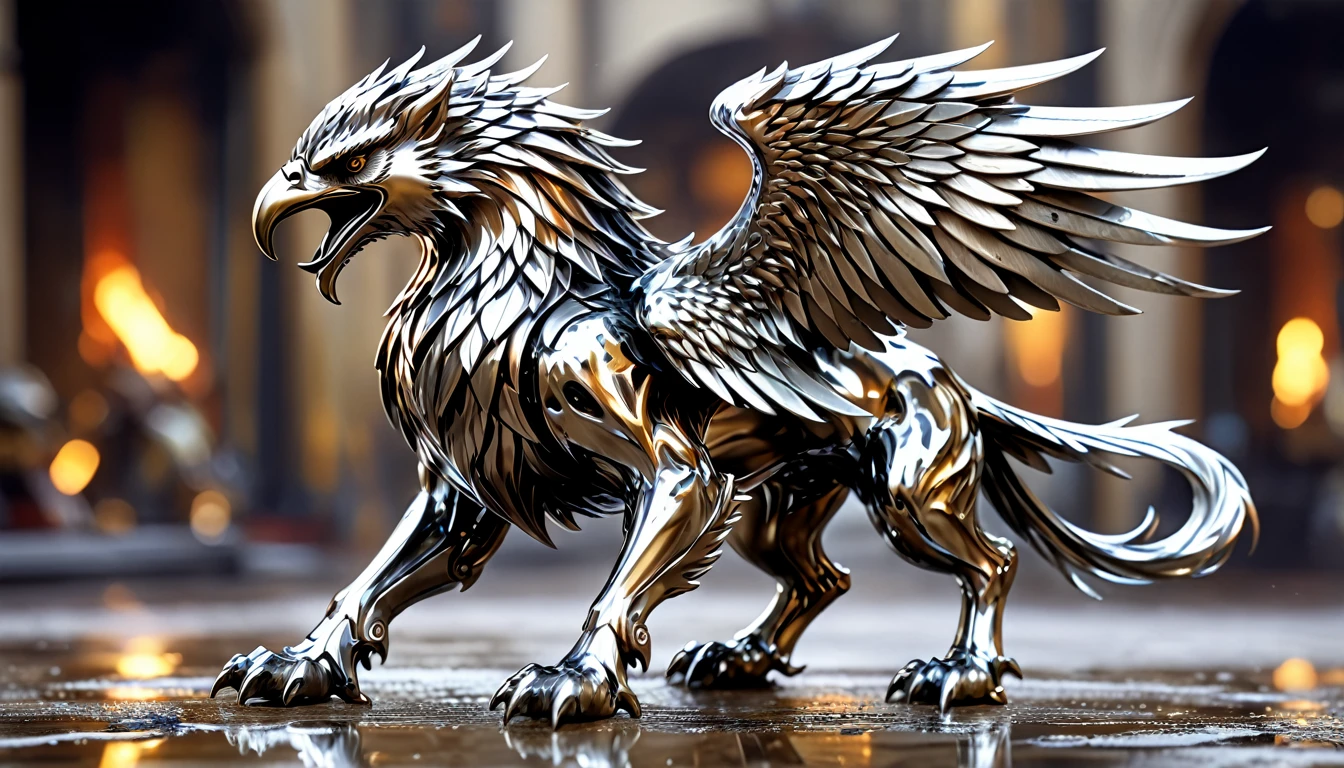 an epic griffin made from liquid metal, Liquid Metal