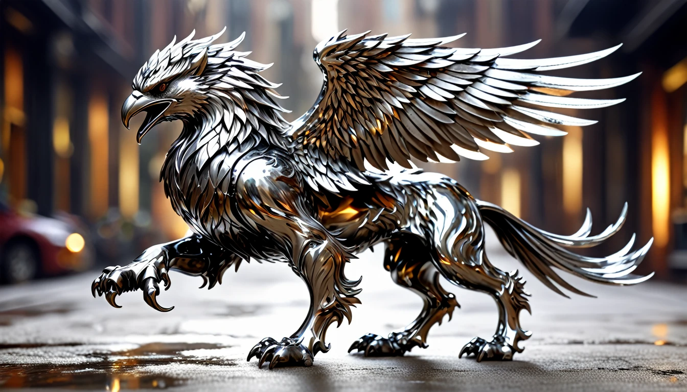an epic griffin made from liquid metal, Liquid Metal