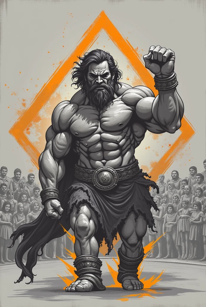 The arena falls silent as the mighty Ares steps forth, his muscular form casting an imposing shadow. His eyes burn with the intensity of a thousand battles as he scans the crowd, daring any challenger to face him. With a thunderous roar, he raises his fists, ready to unleash his fury upon any foolish enough to stand against him.