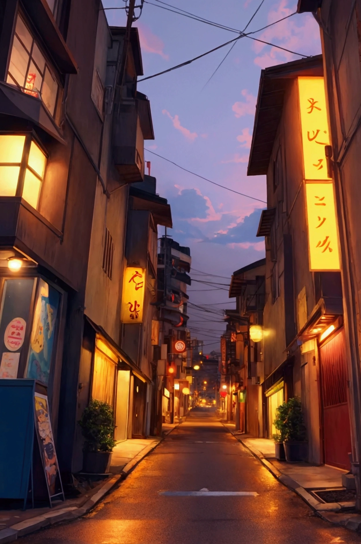 Cartoon anime Open street with road