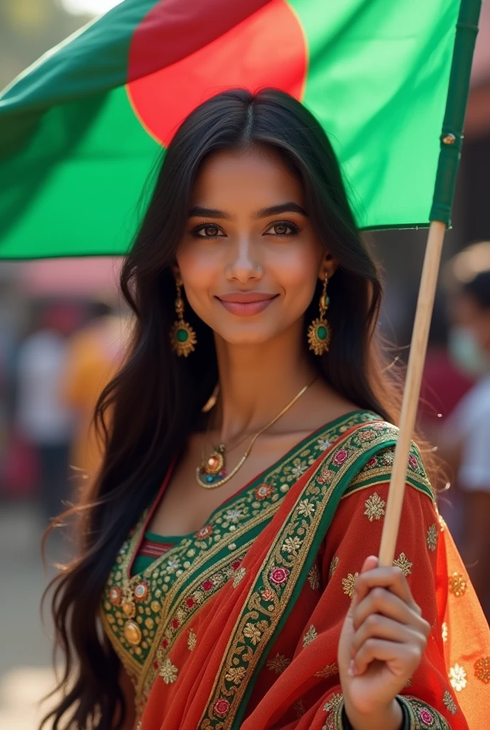 Indian beautiful cute girl with bangladesh flag