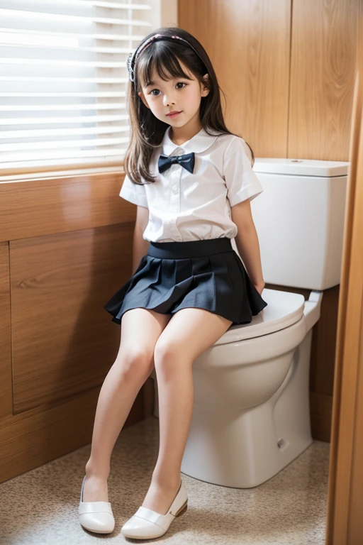 Cute and lovely pretty face full body sitting full body photo small child sexy naughty children kirt toilet temptation panties showing revealing skirt school