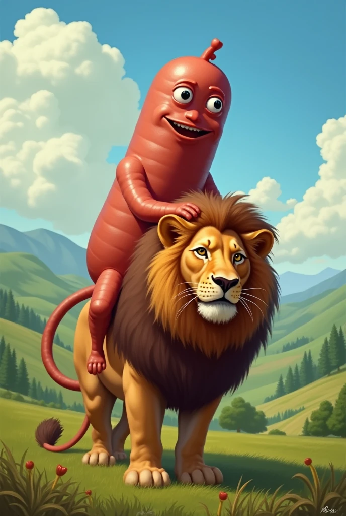 Une saucisse de Strasbourg qui est assise sur un Lion 
