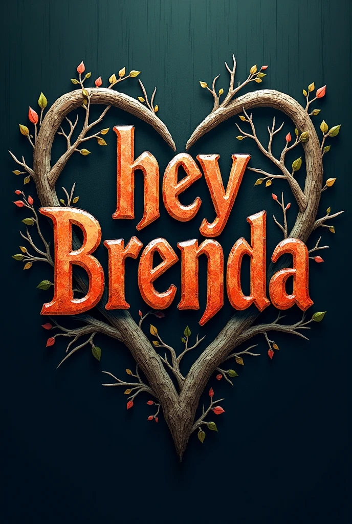 Create the logo of a Rock band inspired by The Beatles called Hey Brenda with a darker but lively style without members in the image, with a heart in the letters and branches decorating the logo
