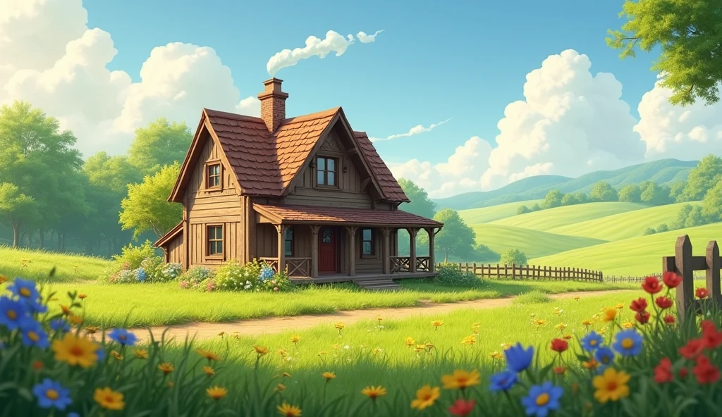 a small country house surrounded by beautiful fields