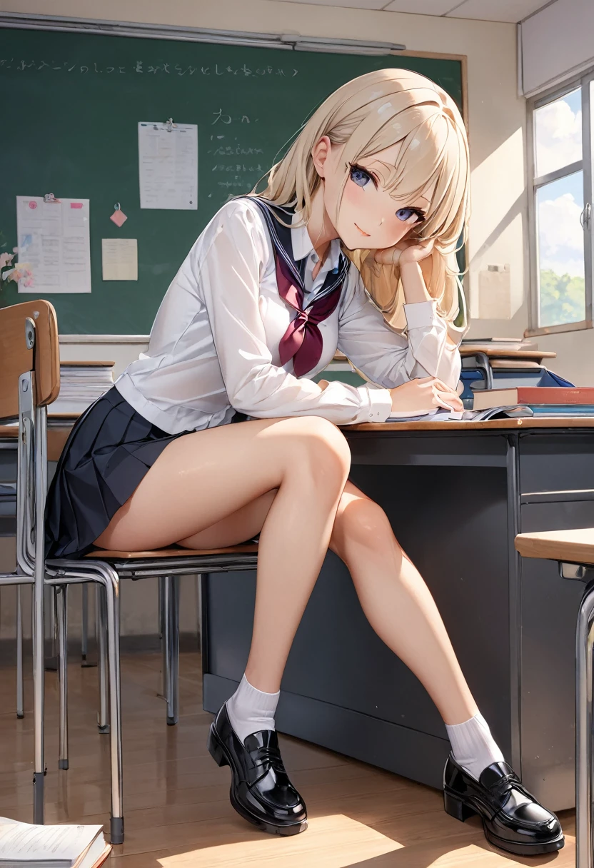 ,high school、Classroom,Description de la salle de classe,机の上にSession、Asseyez-vous à un bureau(tout le corps, jambes et chaussures visibles: 1.2),head of&#39;artwork, la plus haute qualité, Ultra haute résolution,Sailor Suitを着用、Longhaire、black har、beautiful、very big breasts、tetas grandes、very sexy、pose sexy、tout le corps図、opened mouth、Shocking pink lipstick、,(Ideal body proportions:1.5),(beautifully detailed large eyes:1.5), (Embarrassing,flush:1.7),Beautiful detailed hair , beautifully detailed face, visage féminin parfait, , (dressed,Sailor Suit:1.6),(open the mouth:1.6),art,(pose sexy:1.5),,(Session,Écarte tes jambes:1.6),(heavy respirering,respirer,brouillard:1.7),光沢のあるSailor Suit､The tout le corps is covered in oil and has a glossy look.,
