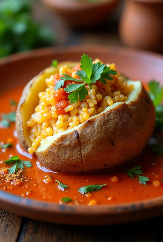 Peruvian food dish stuffed potato with rice and sauces