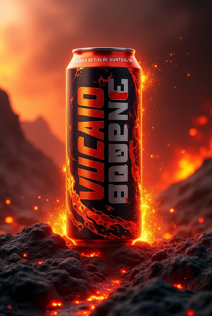 Vulcano brand energy drink in a can with lava slogan energy 3