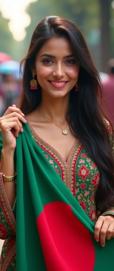 Indian beautiful cute girl with bangladesh flag

