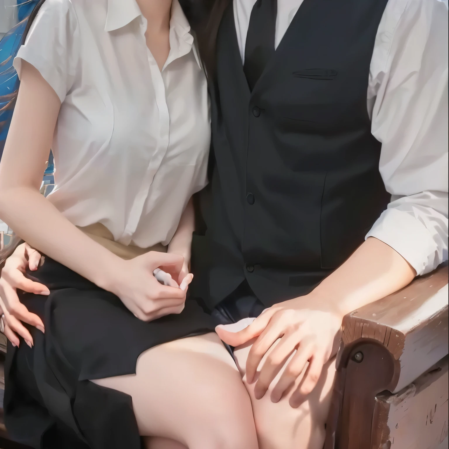 There was a man and a woman sitting together on a bench., (NRF) safe for work, semi-realistic, semi-realistic, High quality fan art, Detailed fan art, Commission for high resolution, Official fan art, By Shingei, at the pixief, Drawing in Anime Painter Studio, Made with Anime Painter Studio., semi-realistic, Really realistic, role play, I can't see my hands.