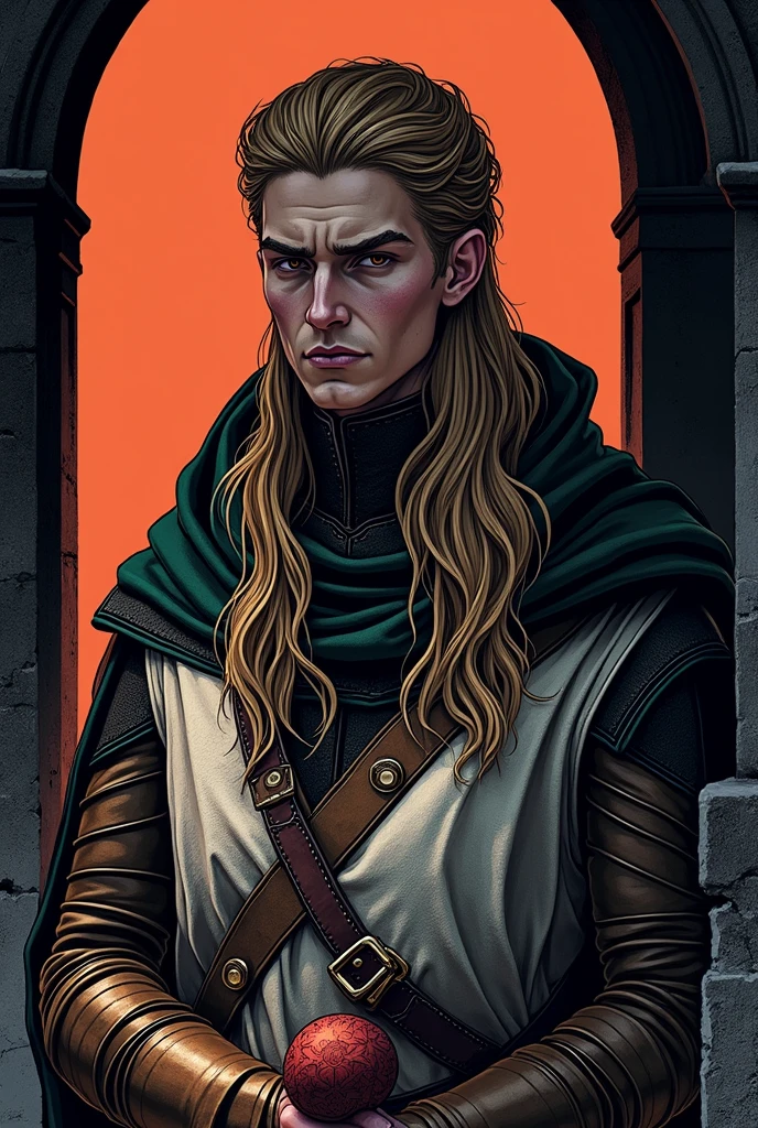 a prince with golden blonde hair, wearing a moss green medieval military outfit, looking forward with piercing emerald green gaze, full body, art by Greg Rutkowski, hyper realistic, cinematic lighting, highly detailed, award winning digital art, stunning, epic, dramatic, masterpiece, 8K, photorealistic, volumetric lighting, atmospheric, moody, dramatic, fantasy, concept art, digital painting, illustration