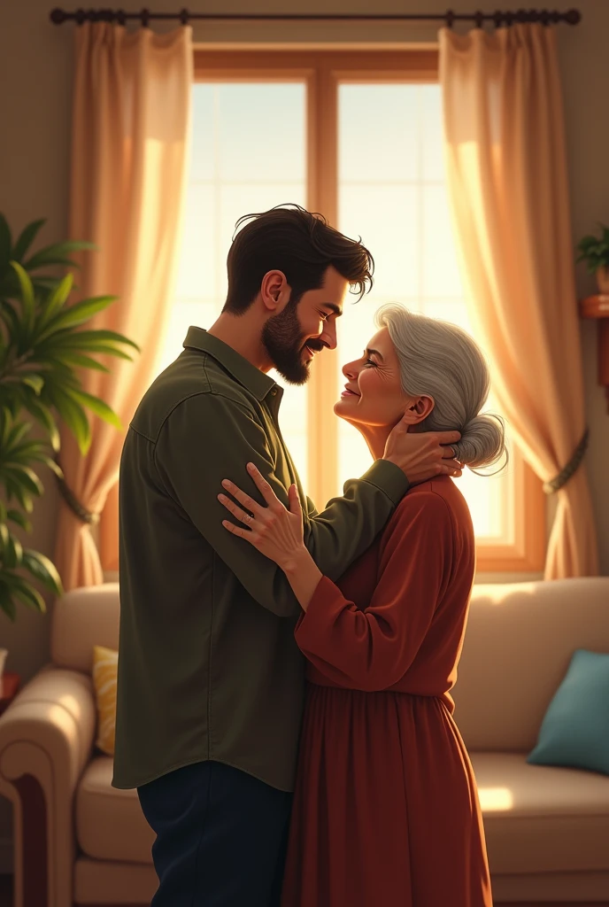 Man showing appreciation to his mom who prayed for him everyday when he was lookingfora job
