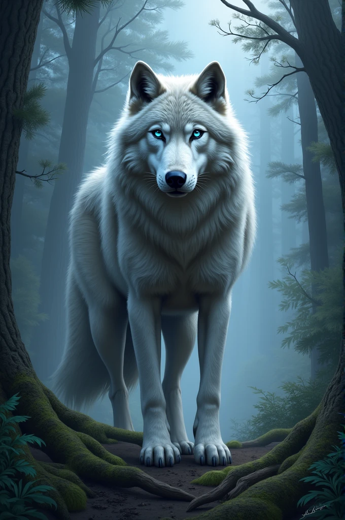 Create a blue-eyed wolf 