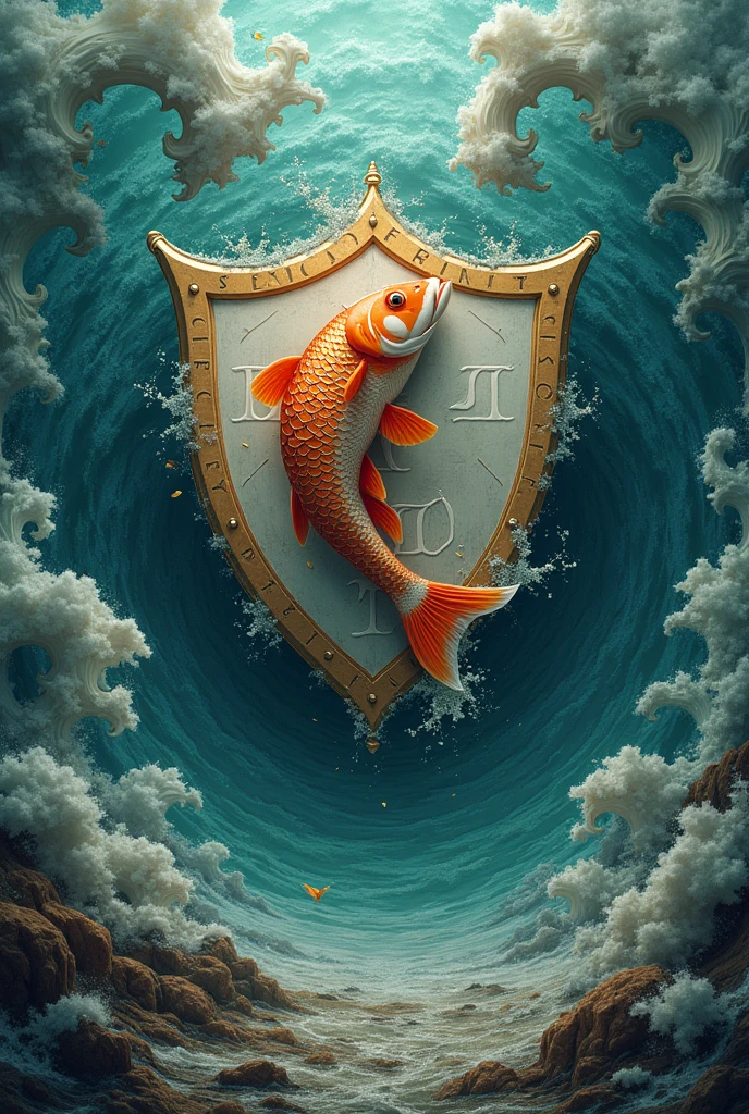 but that preserves the shield and the fish jumping from the letters transformed into waves