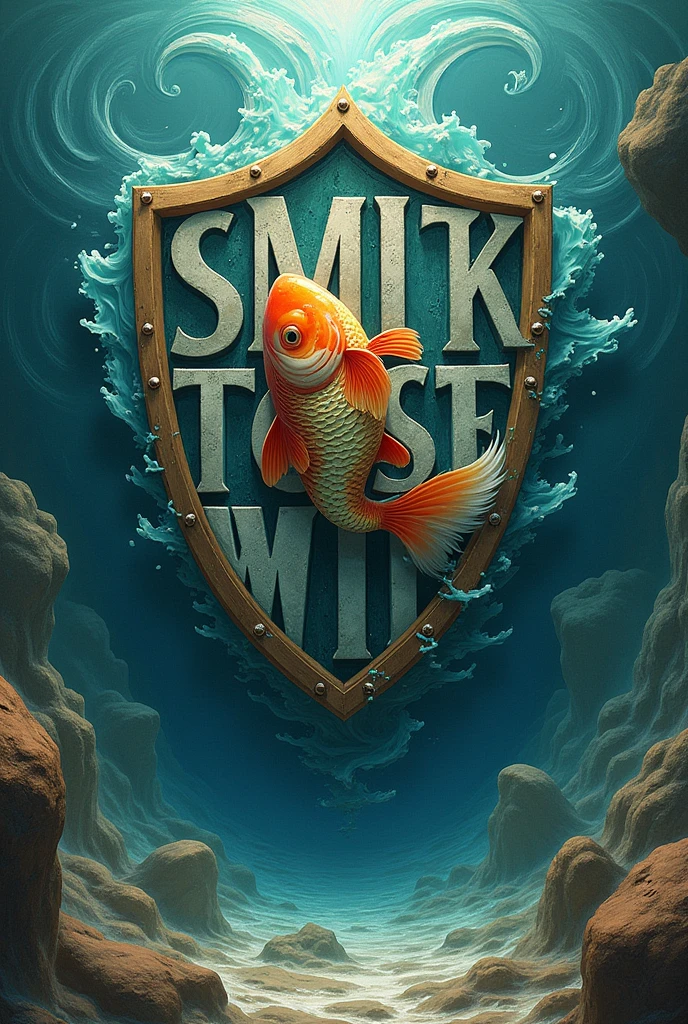 but that preserves the shield and the fish jumping from the letters transformed into waves