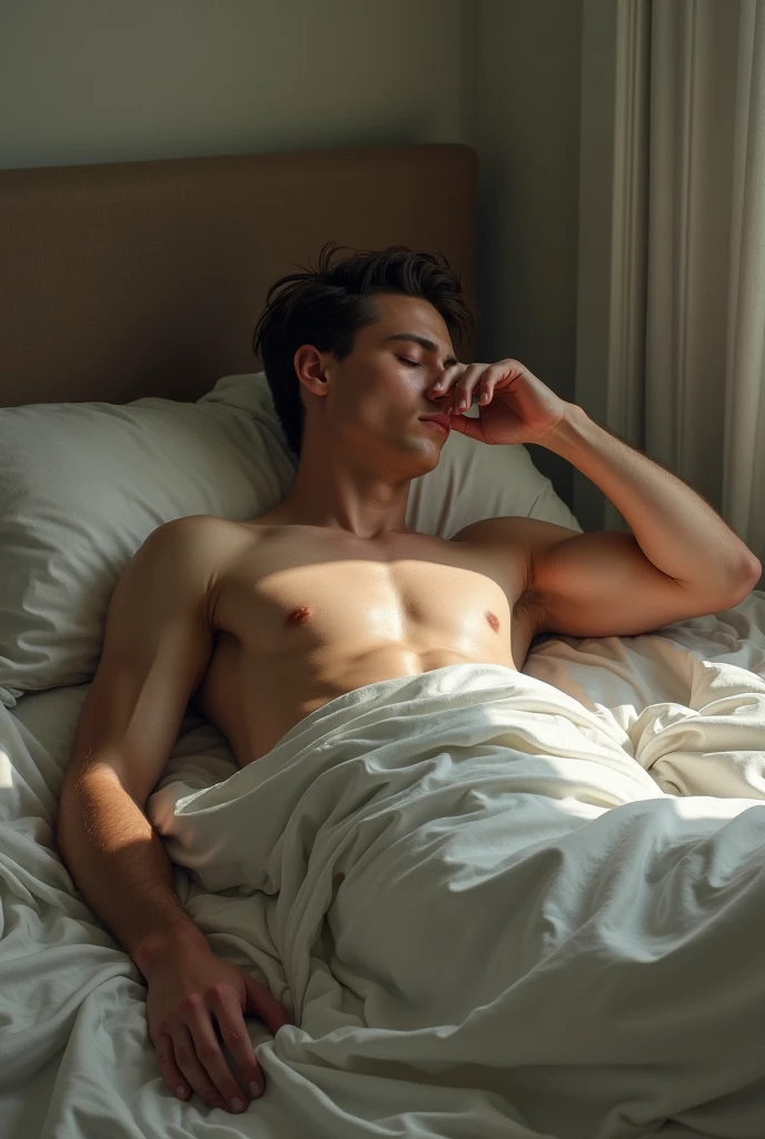 Man lying on his bed naked