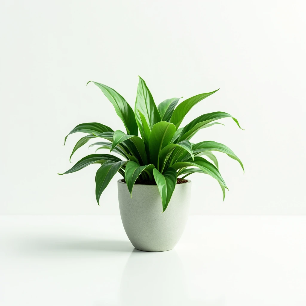 Create a high-resolution image of a small potted green plant against a flat white background. Don’t apply any shadow effect on the image. Because, the flat white background will be removed. The small potted green plant will be ultra realistic and unique. The background is completely flat white.