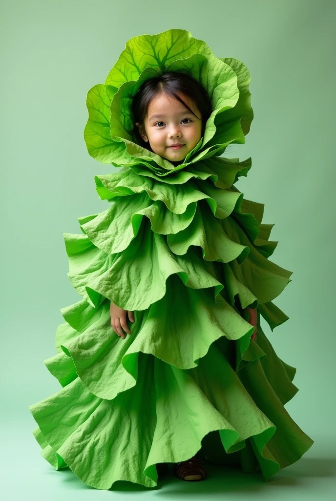 How to make a lettuce costume for a girl with green paper, step by step