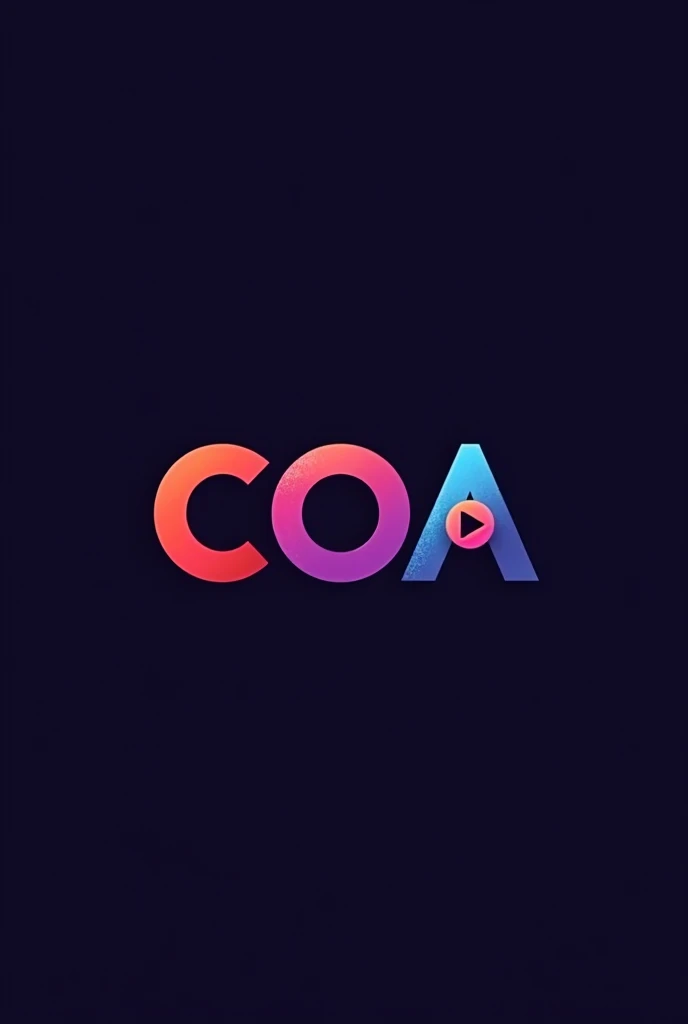 generate a logo with the letters COA, with a Play button on the letter O, in red colors, purple and blue