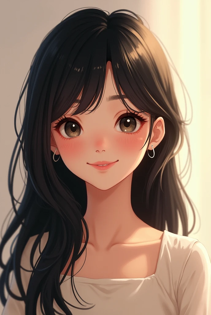 Eli a girl with black hair black eye sweet cute with nice smile long hair
