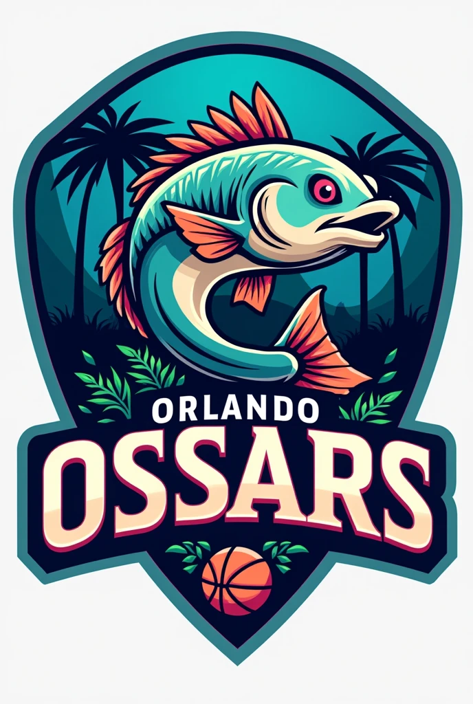 a logo for a basketball team called orlando oscars whose mascot is a fish