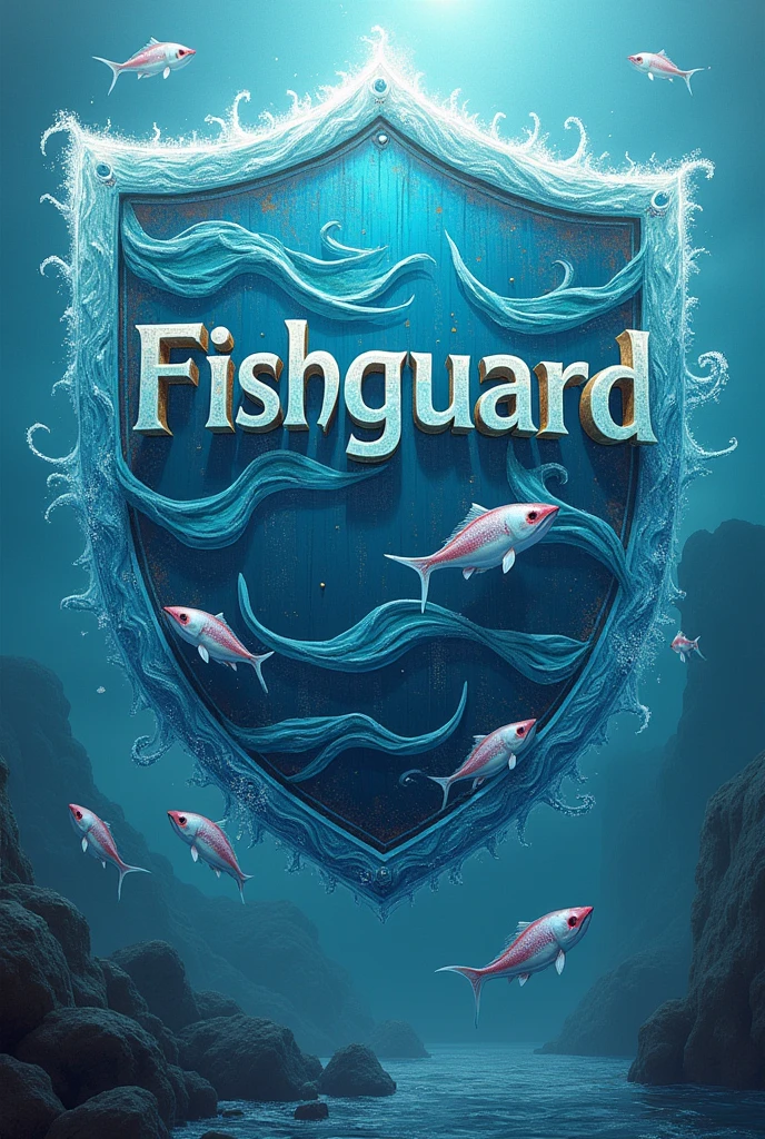FishGuard sol the letters will be waves and the fish will look jumping not so realistic and the shield behind everything