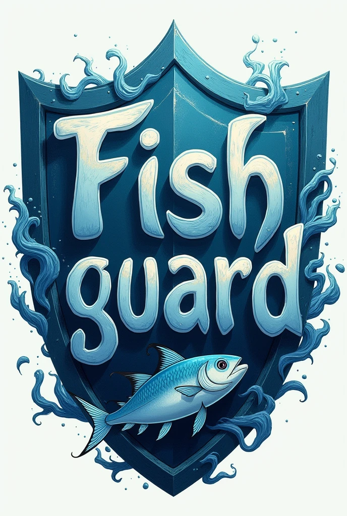FishGuard sol the letters will be waves and the fish will look jumping not so realistic and the shield behind everything