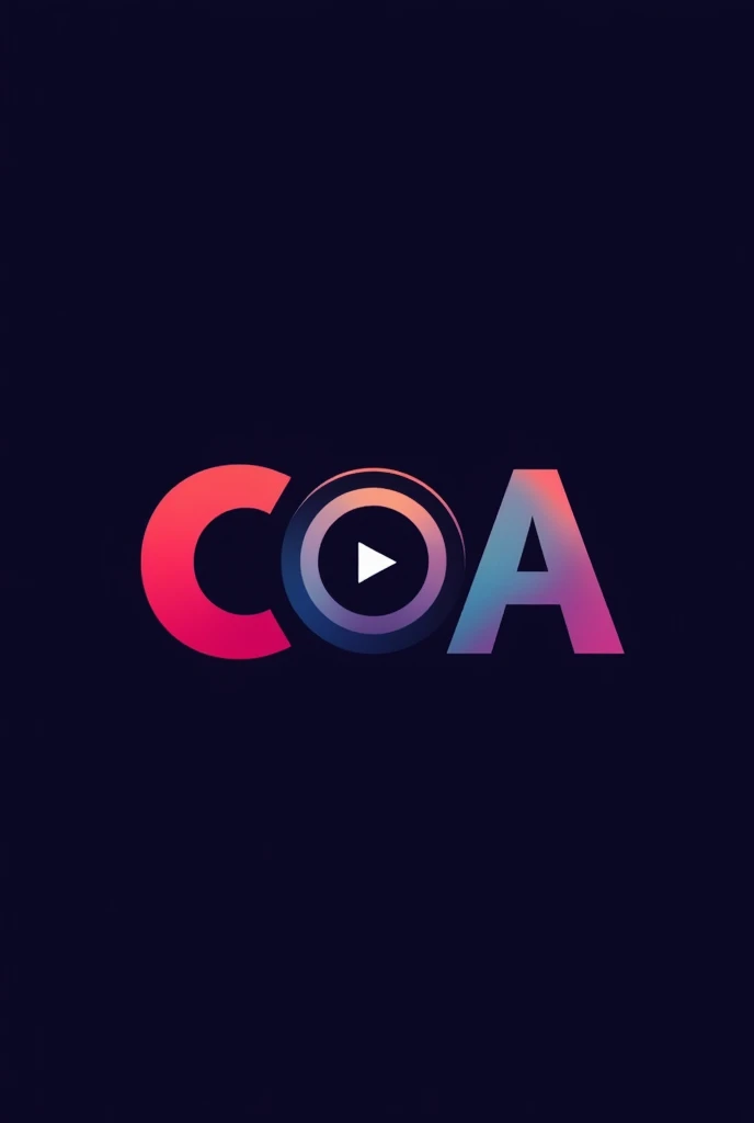 generate a logo with the letters COA, with a Play button on the letter O, in red colors, purple and blue