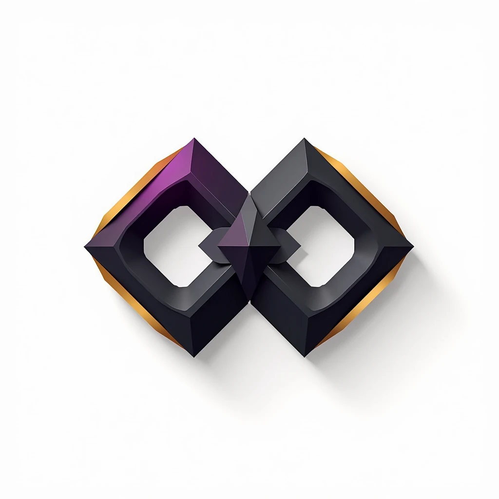 A logo for technology companies, with a futuristic diamond theme with black colors, gold and purple, plain white background. Mixing the 8 of infinity.