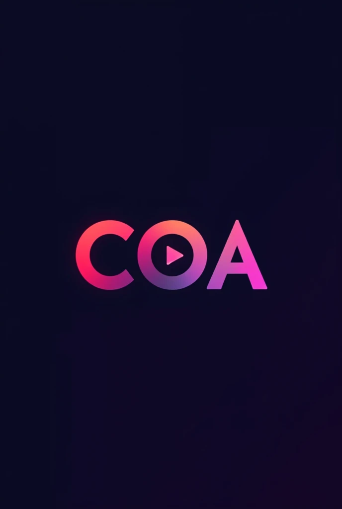 generate a logo with the letters COA, with a Play button on the letter O, in red colors, purple and blue