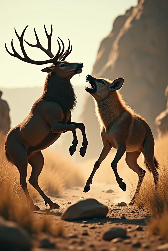 Deer fight with hyena