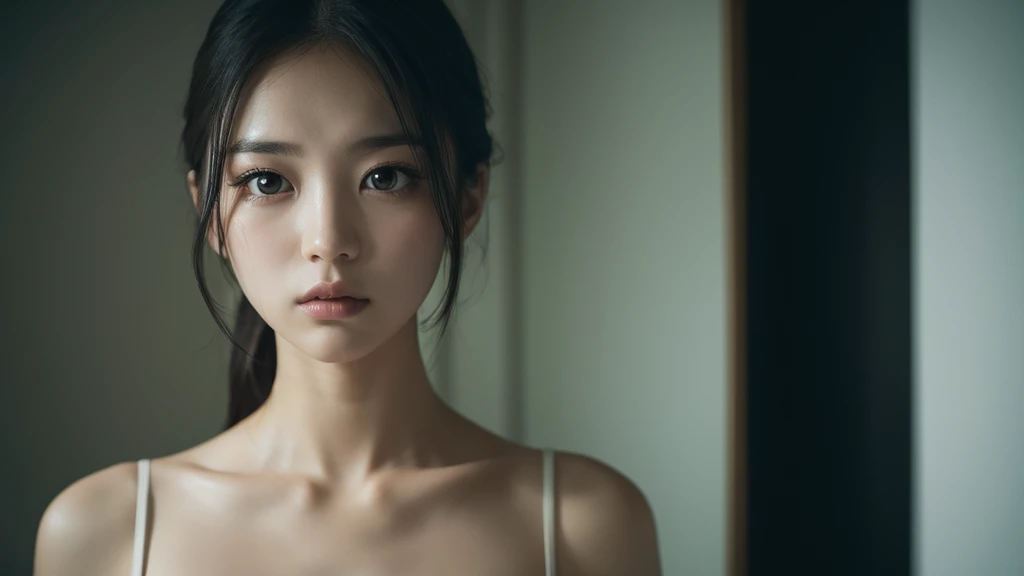 night、Dark Room、Woman with beautiful face、Lonely、Expressionless、Bodyline