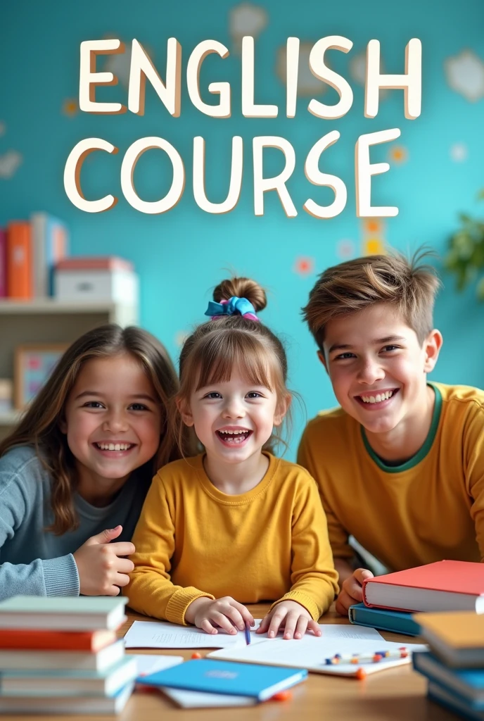 A unique advertising image to promote an English course for children, teenagers and adults 