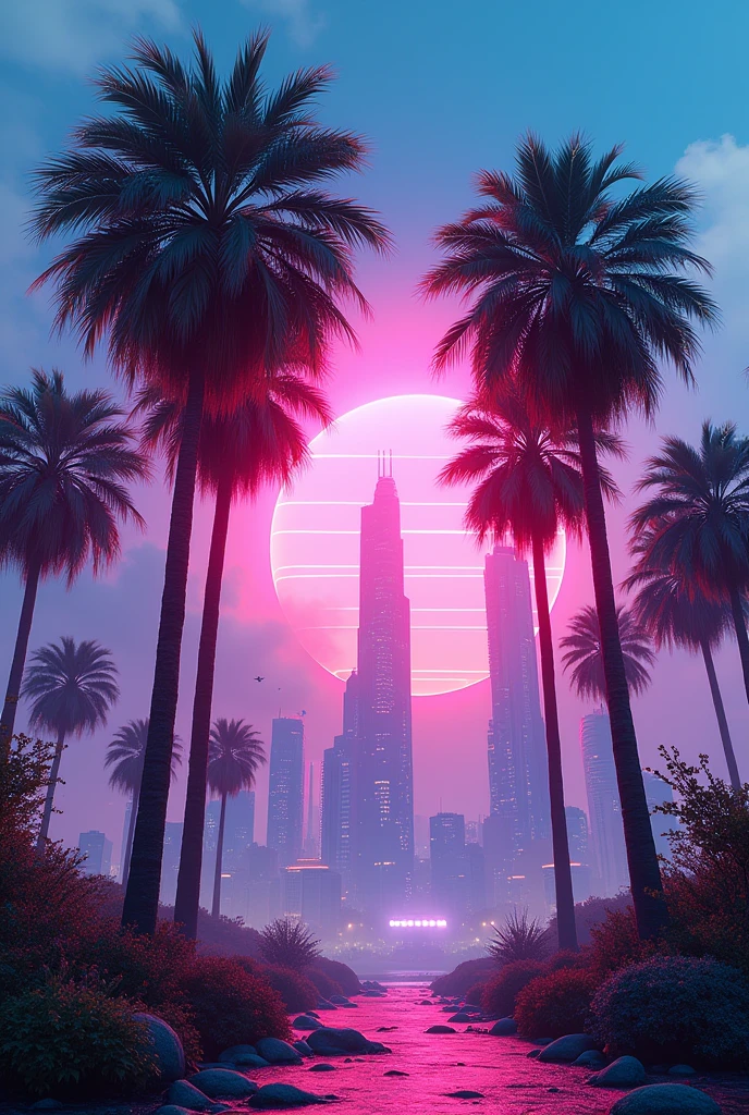 Create a realistic picture for me on the topic Neon Palms