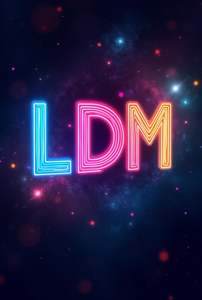 An eighties logo with the initials " LDM " with neons and space 