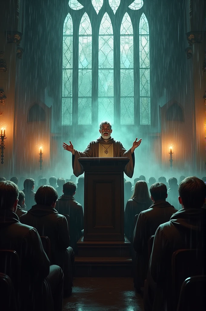 Pastor preaching in the storm