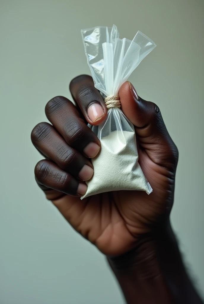 Brownskin black hand holding cocaine in bag