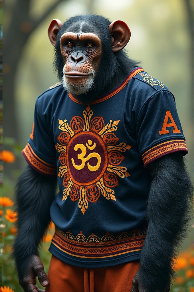 A chimpanzee with the OM jersey