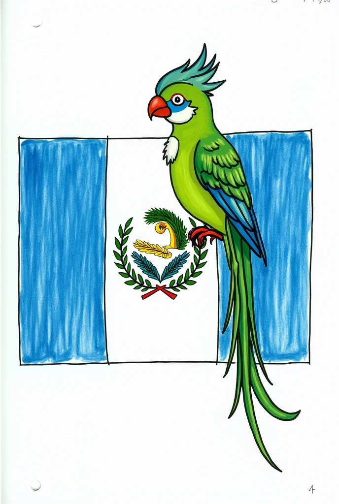 Simple drawing for a child to do, on the flag of Guatemala and the quetzal.
original , creative and simple