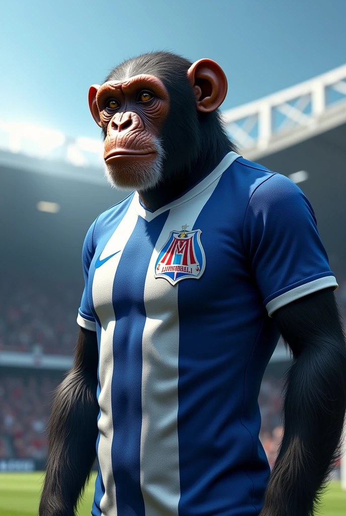 A chimpanzee with the football jersey of Olympique de Marseille