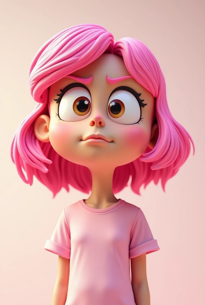 3D cartoon of a pink-haired girl doing an eye roll gesture