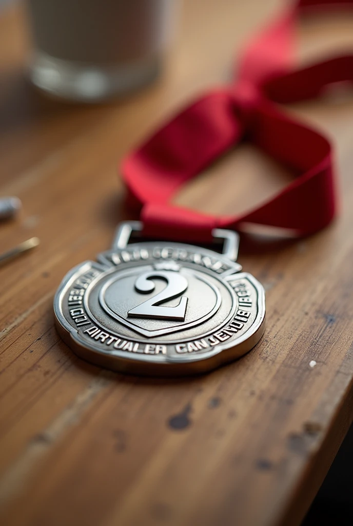 Second place medal on a wooden table, photo 16:9