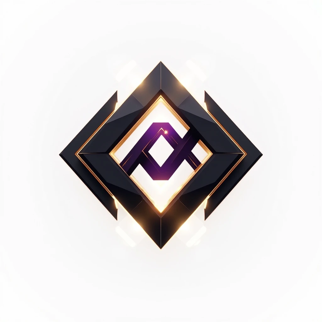 A logo for technology companies, with a futuristic diamond theme with black colors, gold and purple, plain white background. Mixing the 8 of infinity.