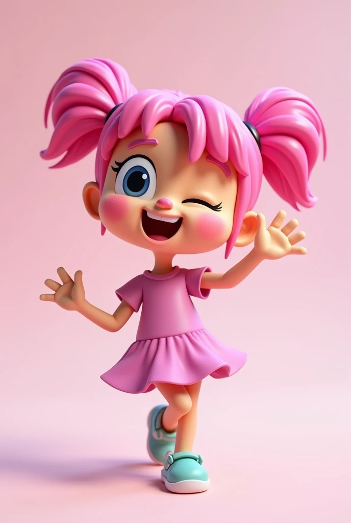 3D Cartoon of a Pink Haired Girl Making a Eyes Rolling Up Gesture