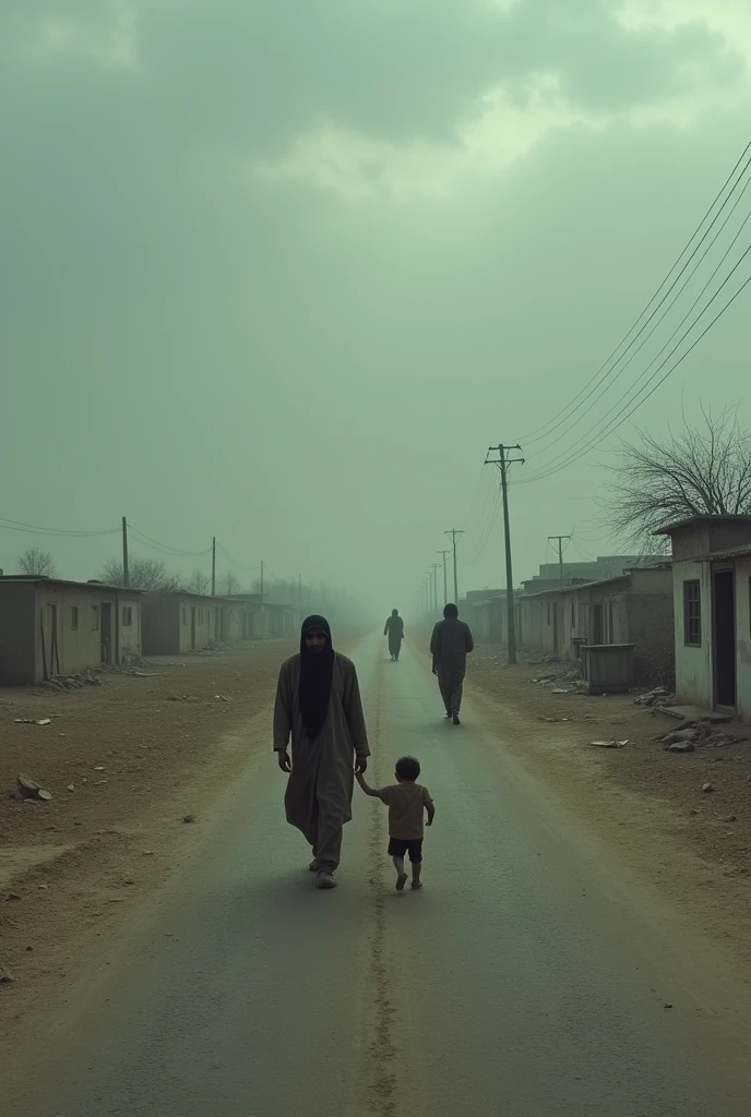 few people on road sad pakistan landscape