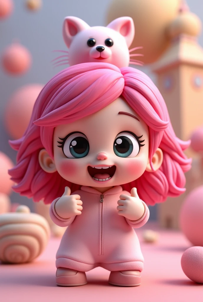 3D Cartoon of a Pink Haired Girl Showing Open Mouth Gesture