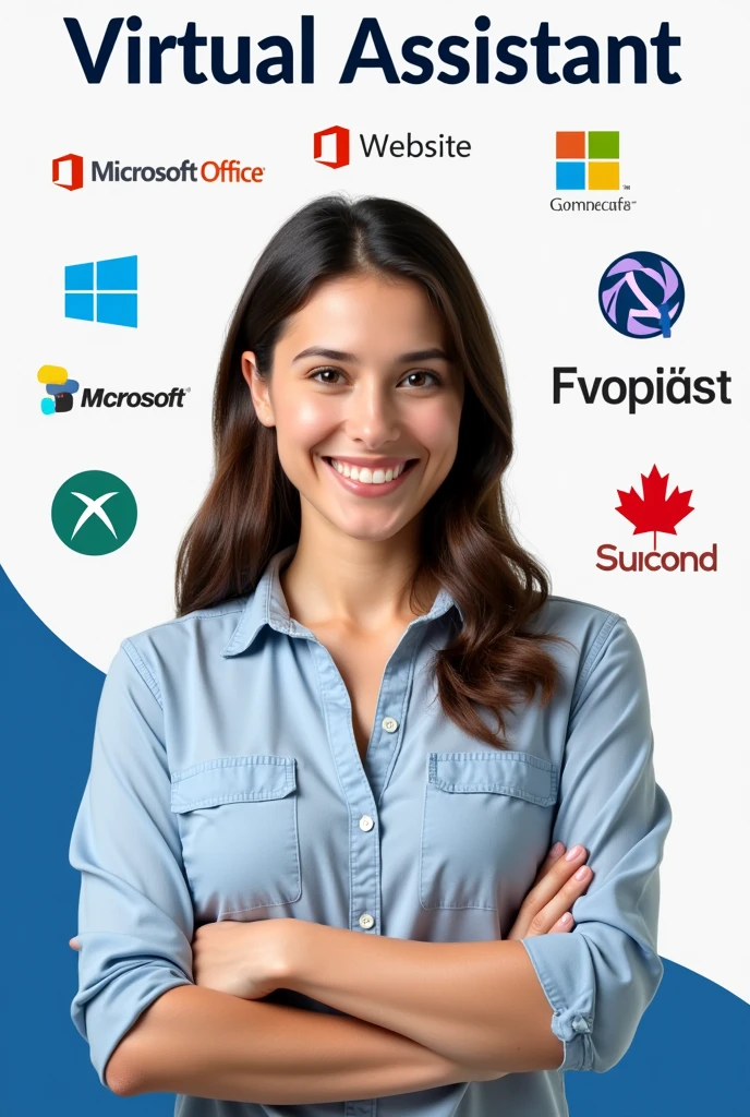 virtual assistant freelancing banner for Facebook ads with MS Word, MS Excel, MS PowerPoint, QuickBooks, WordPress, Elementor, yoast, woo-commerce, Shopify logo, and 15+ years of experience.  