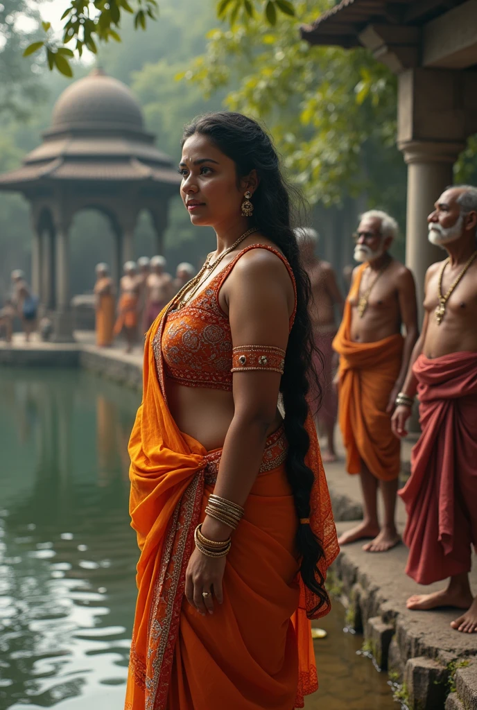 Young Marathi woman, curvy hourglass body, in Desi Lake, old men's together